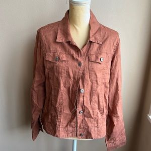 Jones New York Womens Sz L Linen Jacket Tan New Front Button Lightweight